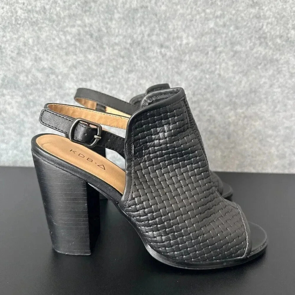 Kelsi Dagger Sandal Womens 9 Black Woven‎ Leather Sling Back Casual Block Heels